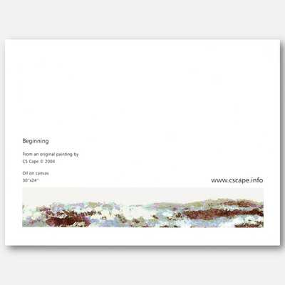 Back of greeting card entitled Beginning by artist CSCape