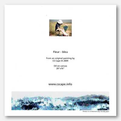 Back of greeting card entitled Fleur Bleu by artist CSCape