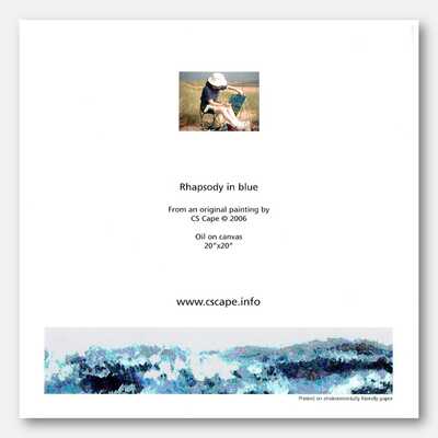 Back of greeting card entitled Rhapsody in blue by artist CSCape