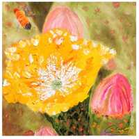 Painting of flowering cactus with an approaching bee by artist CSCape