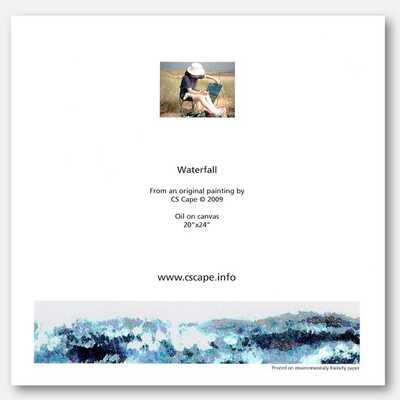 Back of greeting card entitled Waterfall by artist CSCape