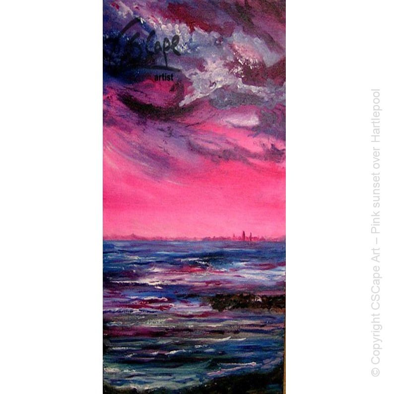 Painting of a pink sunset over Hartlepool by artist CSCape