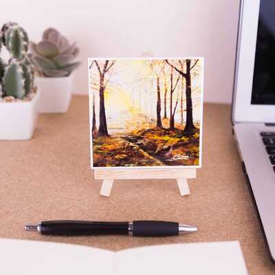 Ceramic coaster on mini easel - At the end of a golden day