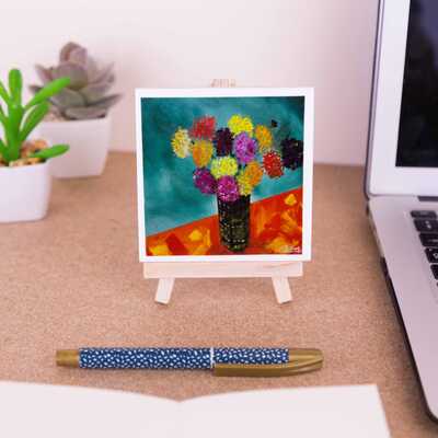 Ceramic coaster on mini easel - Flowers in a vase