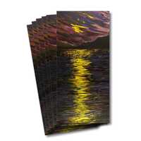 Six greeting cards of the painting In the beginning 2 - Purple sky, mountain and lake with a yellow sun peeping through and shining on the lake