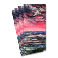 Four greeting cards of the painting 'Pink sunset over Hartlepool' - pink sky choppy seas over the coastal town of Hartlepool, England