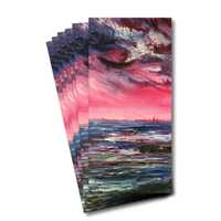 Six greeting cards of the oil painting 'Pink sunset over Hartlepool' - pink sky and waves