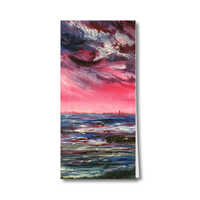 Greeting card of the painting 'Pink sunset over Hartlepool' - pink sky and choppy waves