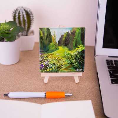 Glass coaster on a mini easel of Tranquil dreams