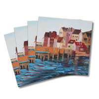Four greeting cards of the painting 'Whitby' - Whitby's pier and lifeboat station