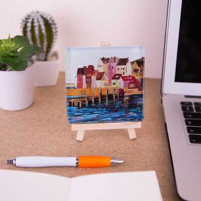 Glass coaster on a mini easel of Whitby