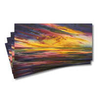 Four greeting cards of the oil painting Wide open spaces showing a vibrant sunrise over the sea