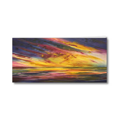 Greeting card of the oil painting 'Wide open spaces' - a vibrant bold colours sunrise reflecting in the sea