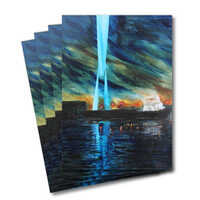 Four greeting cards of the painting Transporter bridge at night